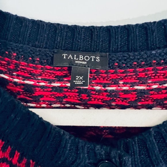 Talbots - Fair Isle Cardigan - Blue & Red - Picture 3 of 8